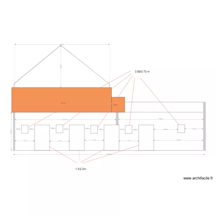 fa&ccedil;ade c&ocirc;t&eacute; houille avant travaux. Plan de 