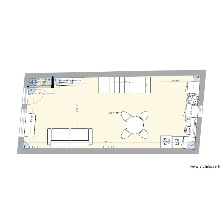 rdc duplex 1. Plan de 2 pièces et 31 m2