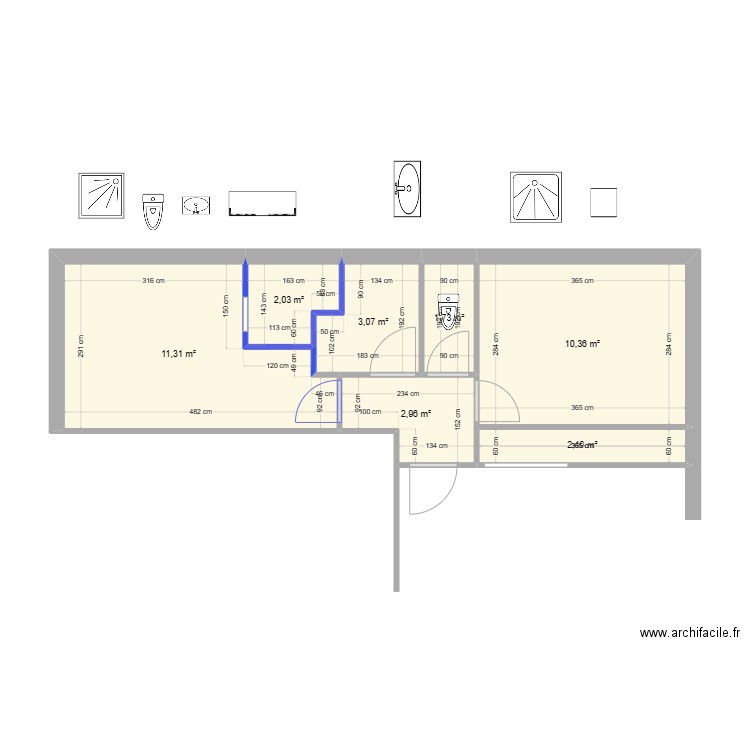 maison bleue 1. Plan de 7 pièces et 34 m2