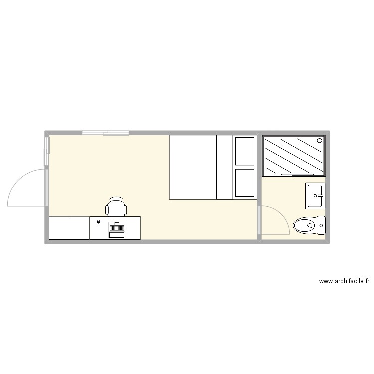 conteneur simple 20 p. Plan de 2 pièces et 13 m2