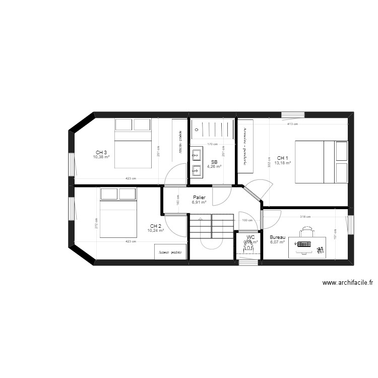  LE. Plan de 7 pièces et 52 m2