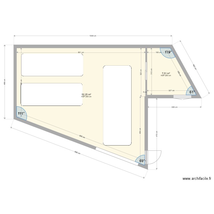 Grand Garage Nord. Plan de 2 pièces et 60 m2