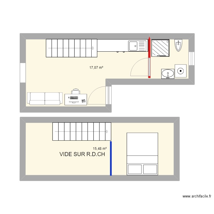 DUPLEX  FELIX FAURE. Plan de 2 pièces et 33 m2