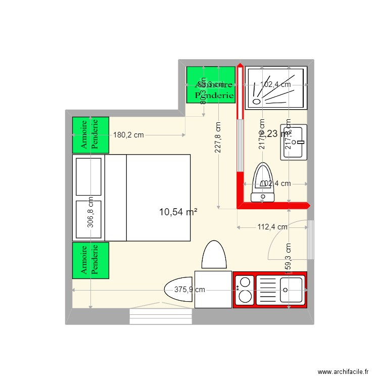 geret1.2. Plan de 2 pièces et 13 m2