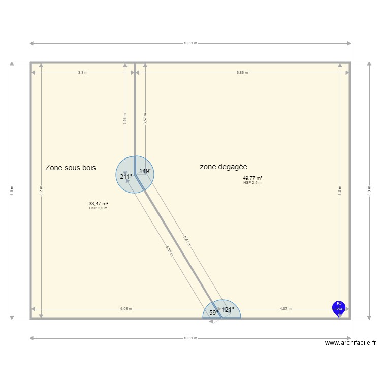 Coté plage. Plan de 2 pièces et 83 m2