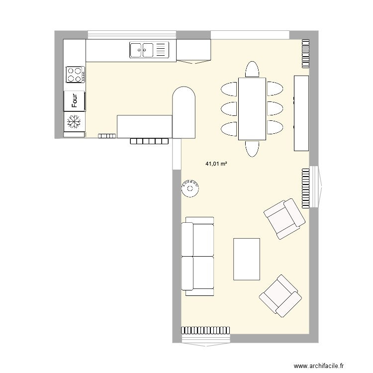 Cuisine Salon 114. Plan de 1 pièce et 41 m2