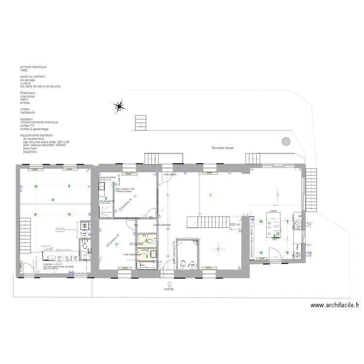 projet aménagement rdc version 2 garage. Plan de 4 pièces et 17 m2