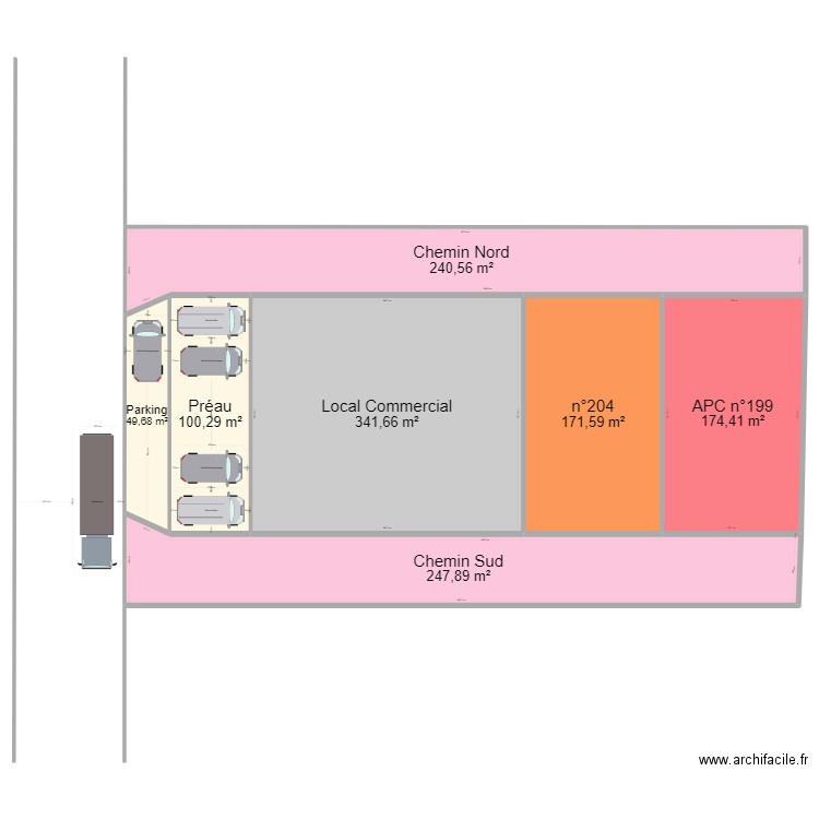 local commercial seul, environ 350m3. Plan de 7 pièces et 1326 m2