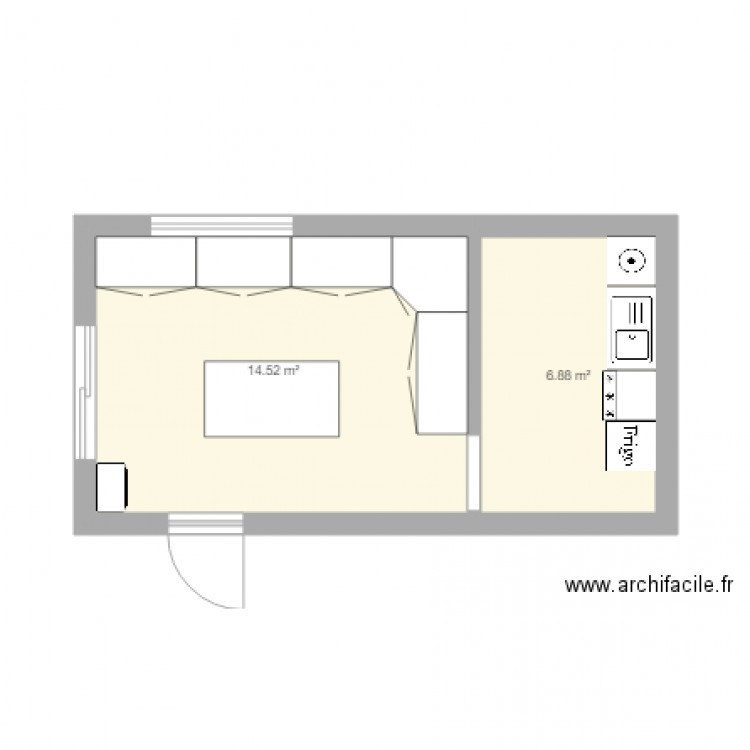 cuisine lolo2. Plan de 2 pièces et 21 m2