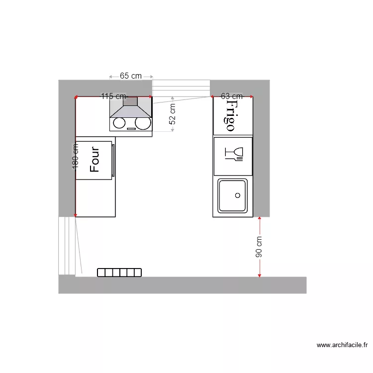 cuisine meublée. Plan de cuisine meublée. Plan de