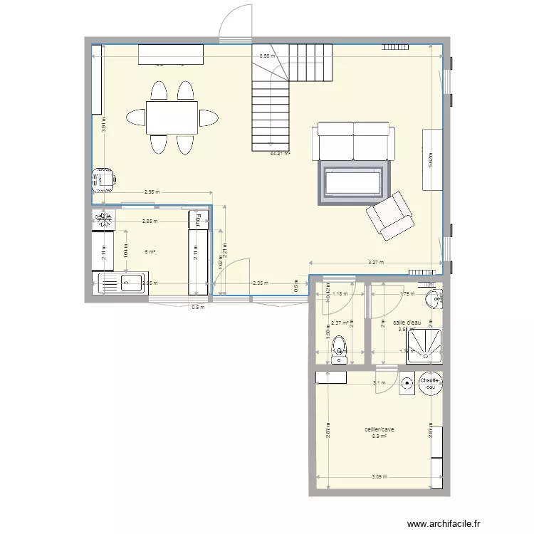 RDC maison 1923 aire ouverte. Plan de 