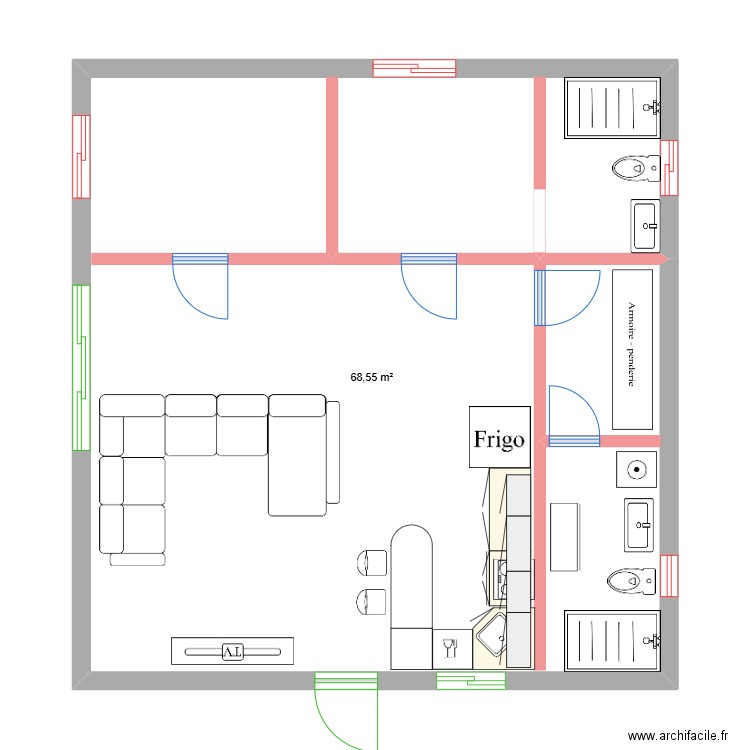 plan caz-pi. Plan de 1 pièce et 69 m2