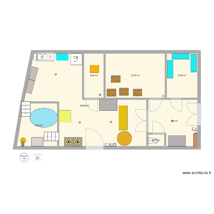 Plan Elise et Damien demeure. Plan de 7 pièces et 70 m2