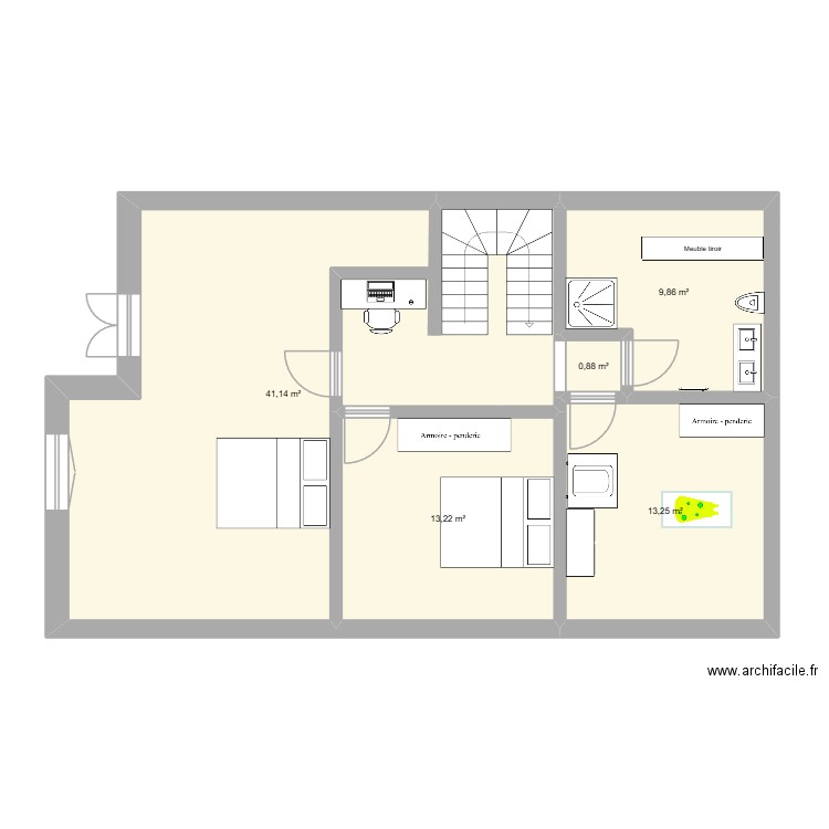 étage. Plan de 5 pièces et 78 m2