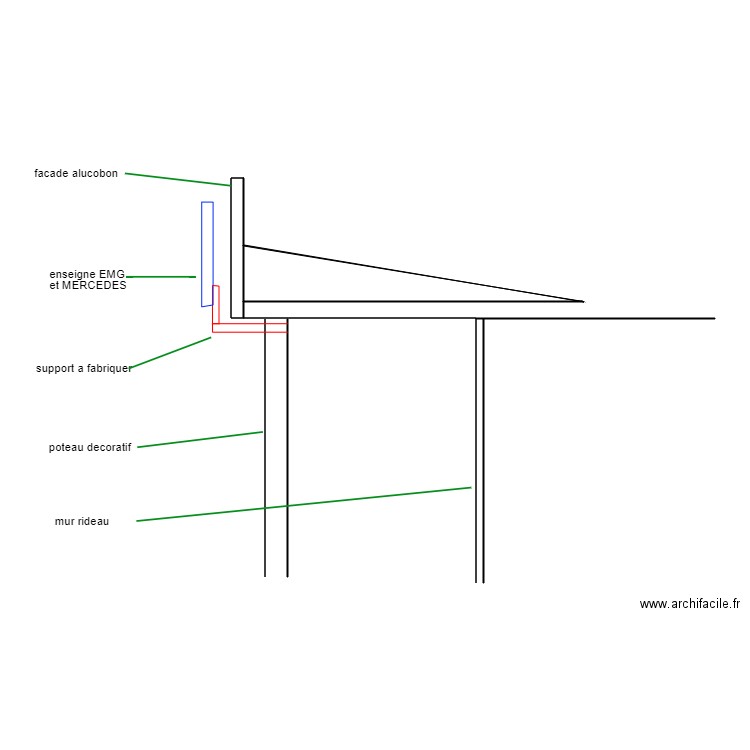 coupe facade. Plan de 2 pièces et 9 m2