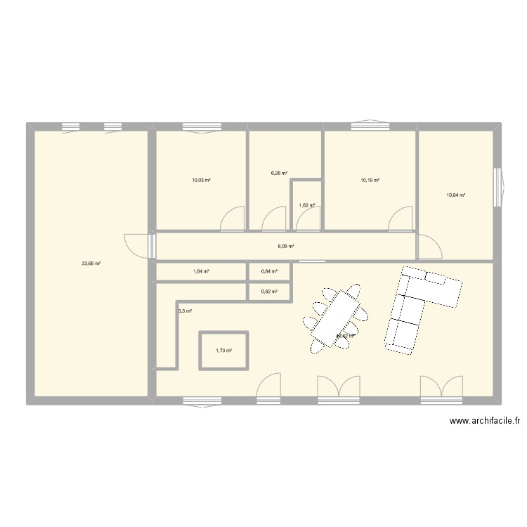 71 ch des grottes V1. Plan de 13 pièces et 132 m2