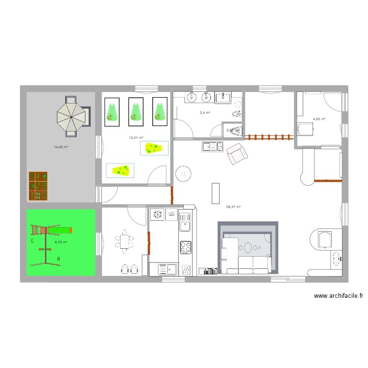 Plan lieu acceuil. Plan de 7 pièces et 104 m2