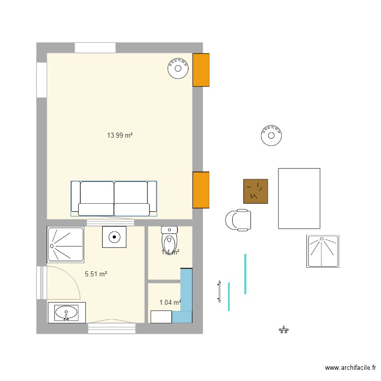 Grrr RdC 2023 - 20 douche 90x90 bis. Plan de 4 pièces et 22 m2