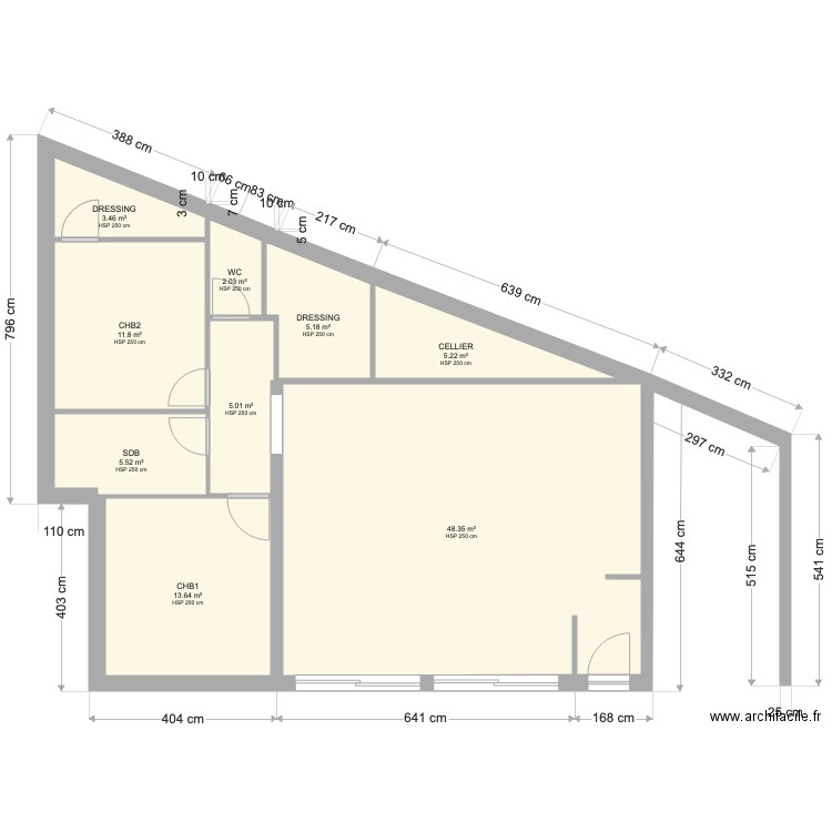 Plan simple 2 CHB 1SDB emprise 130. Plan de 0 pièce et 0 m2