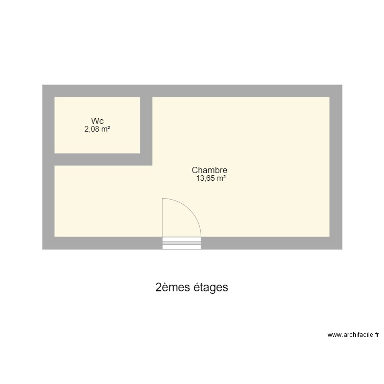 Vandervelde 2ème étage . Plan de 2 pièces et 16 m2