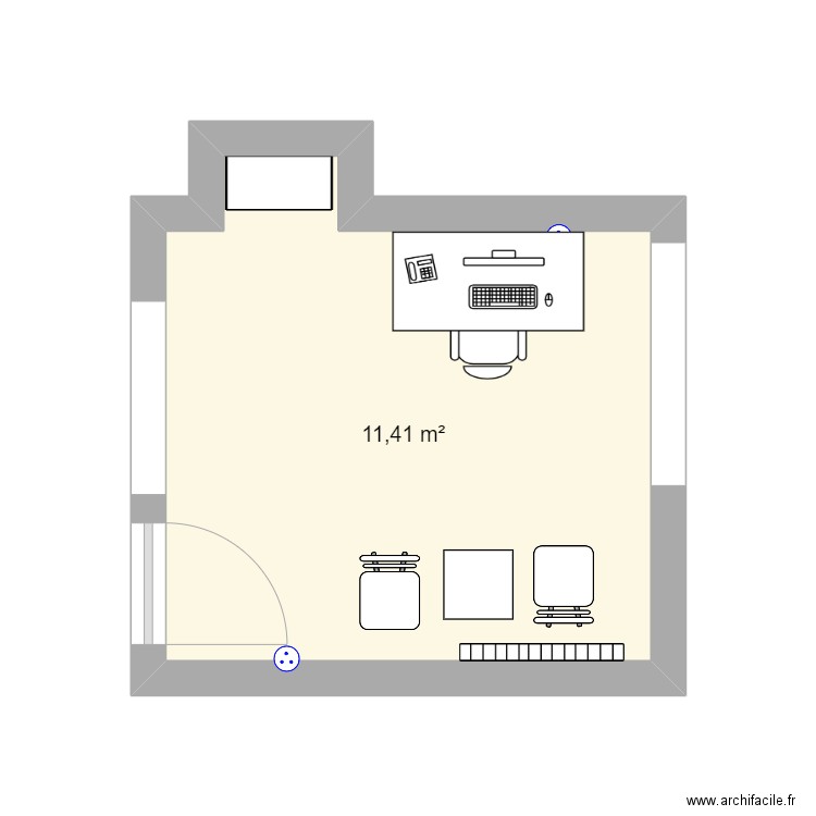 Bureau Pélican. Plan de 1 pièce et 11 m2