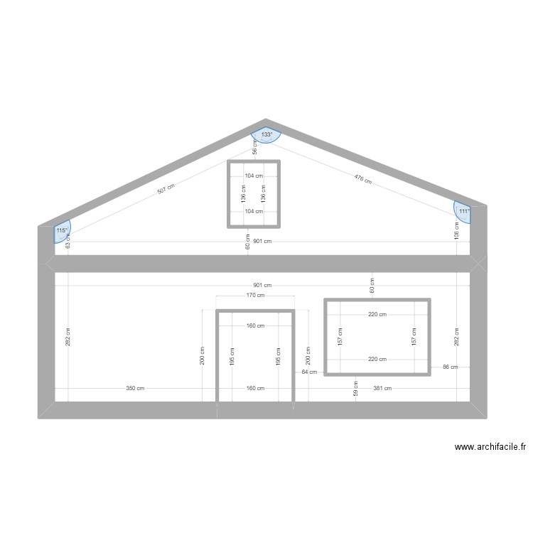 Façade 1 RDJ Chapelle. Plan de 5 pièces et 46 m2