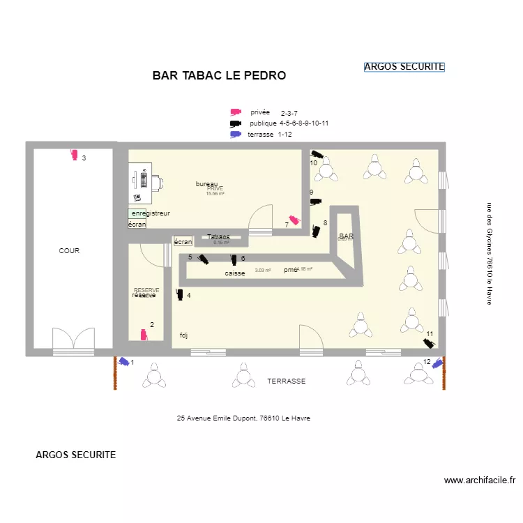 BAR TABAC LE PEDRO. Plan de 