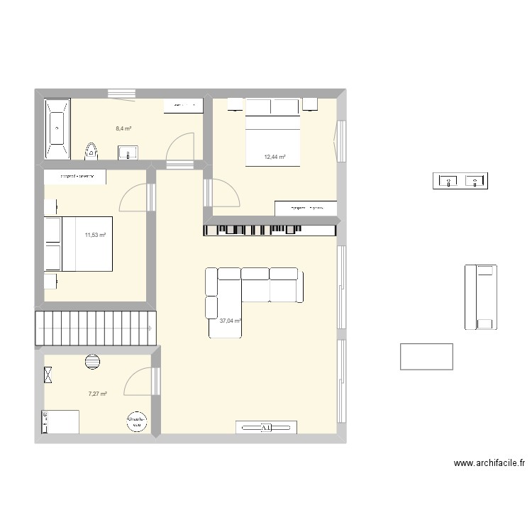 Boisé 3 ssA. Plan de 5 pièces et 77 m2