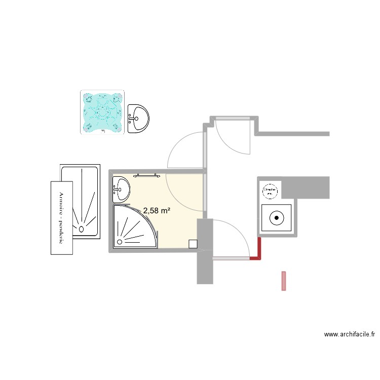 Salle de bainB3. Plan de 1 pièce et 3 m2