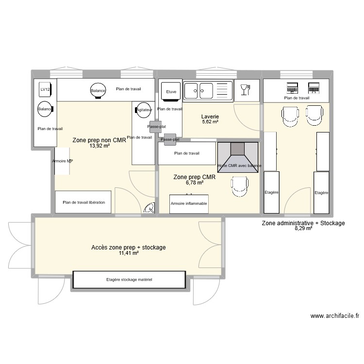 Préparatoire V2. Plan de 5 pièces et 46 m2