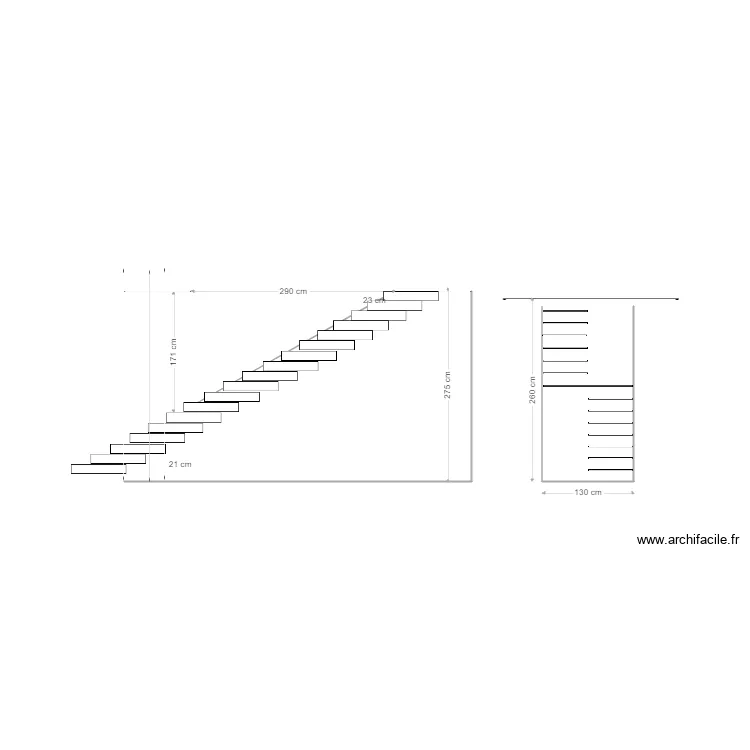 Escalier quart tournant Atelier. Plan de 