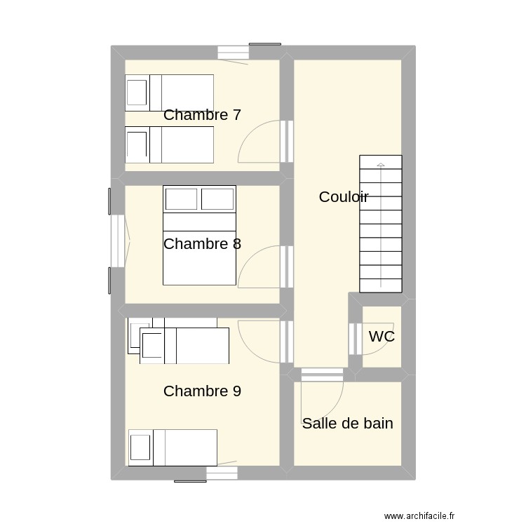 La Côte Maison secondaire 1er étage. Plan de 6 pièces et 36 m2