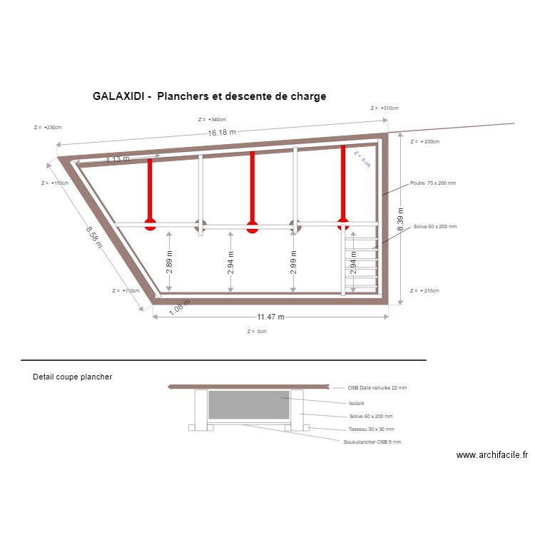 Galaxidi xx 6 xx Planchers et Descente de charge. Plan de 1 pièce et 83 m2