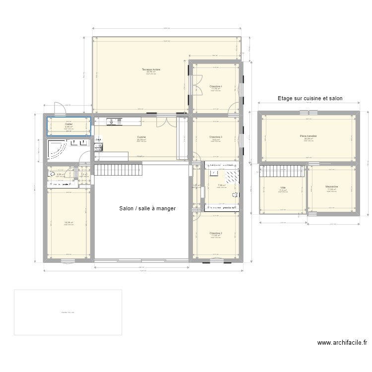 50 ch commins. Plan de 14 pièces et 174 m2