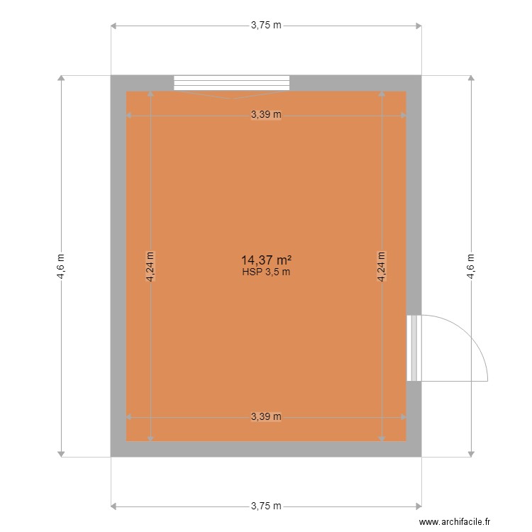 Cuisine. Plan de 1 pièce et 14 m2