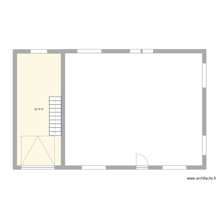 bas. Plan de 1 pièce et 23 m2