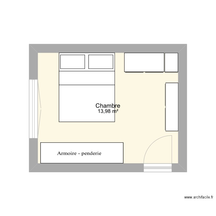 Chambre parentale . Plan de 1 pièce et 14 m2