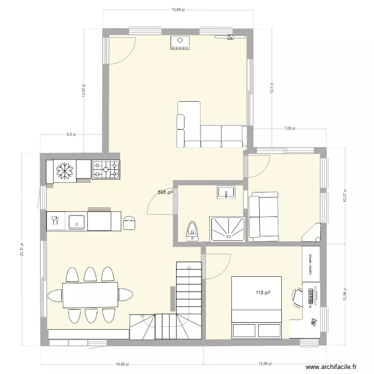 chalet3 inversion cuisine SDB. Plan de 