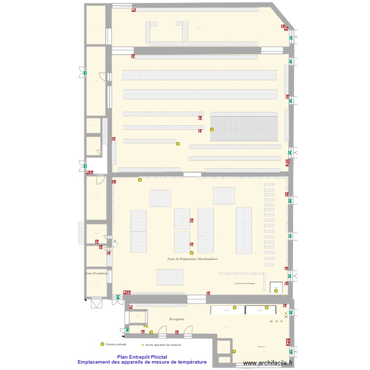 Plan Entrepot avec appareil de mesure température. Plan de 0 pièce et 0 m2