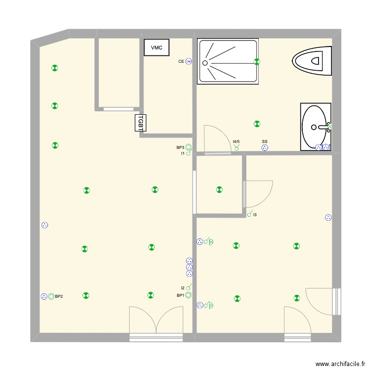 pierri rdc. Plan de 6 pièces et 75 m2