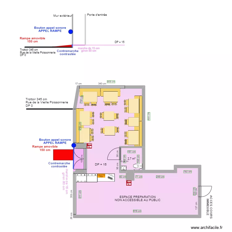 PLAN COUPE &Ocirc; CHICKEN CHEESE APRES TRAVAUX . Plan de 