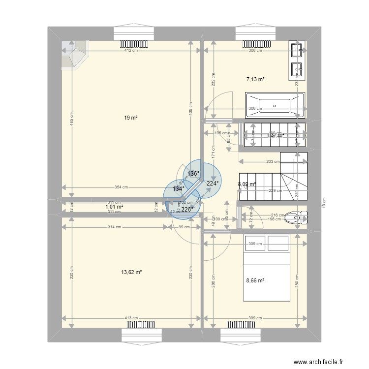 Plan maison étage 1. Plan de 7 pièces et 59 m2