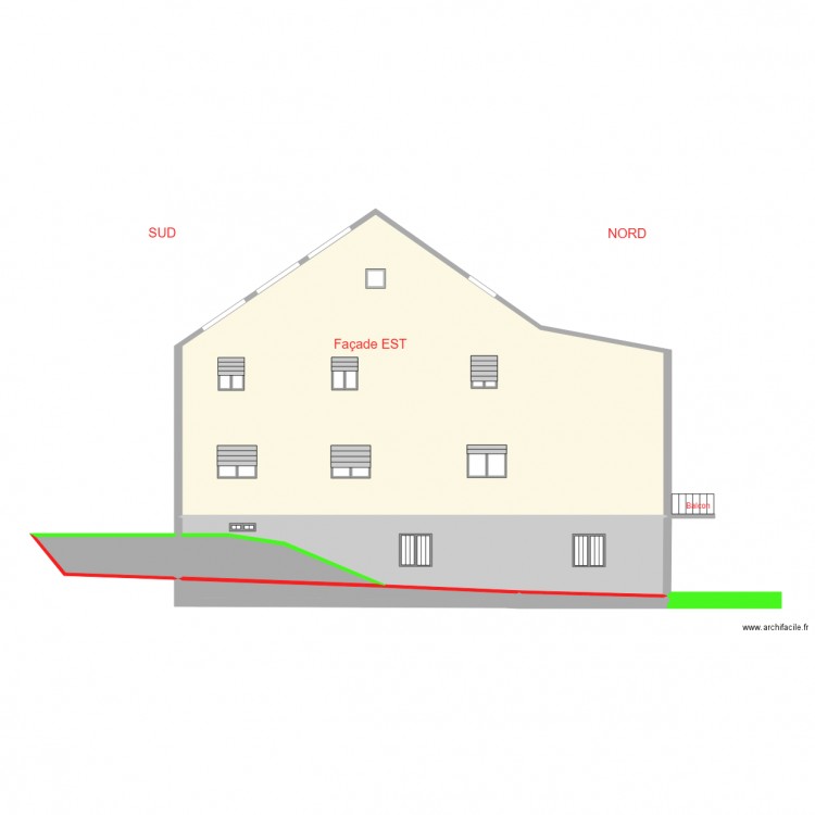 Profil EST rampe garage terrasse fermée. Plan de 0 pièce et 0 m2