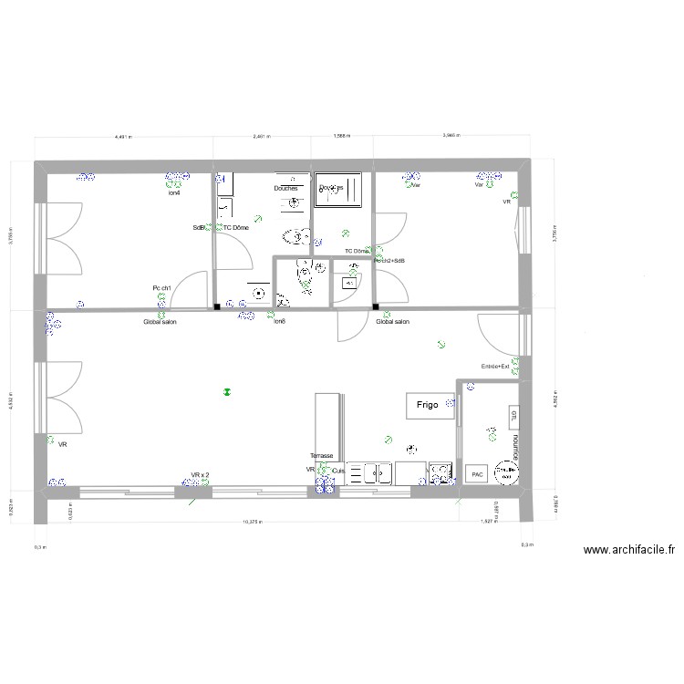 Electricité. Plan de 8 pièces et 92 m2