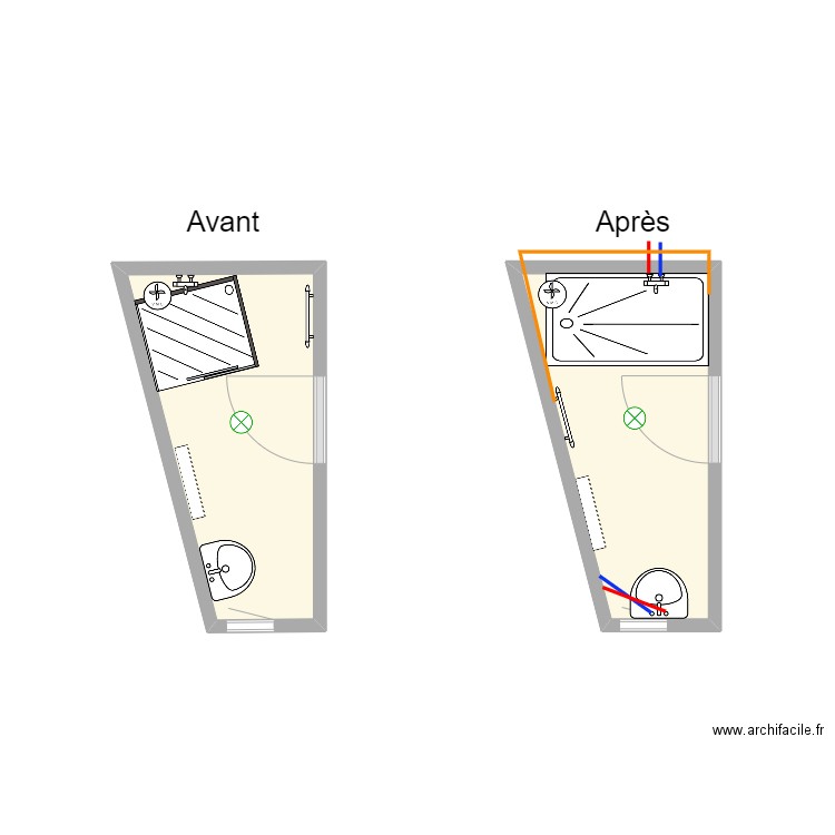 SdB DELAUNAY. Plan de 2 pièces et 7 m2