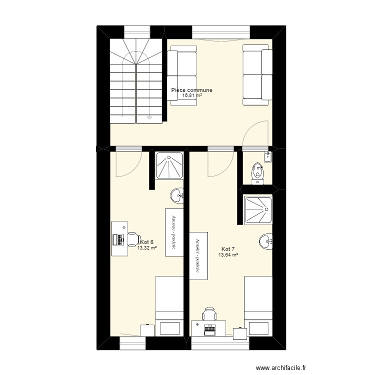 Fort 42 - 2ème étage. Plan de 4 pièces et 45 m2