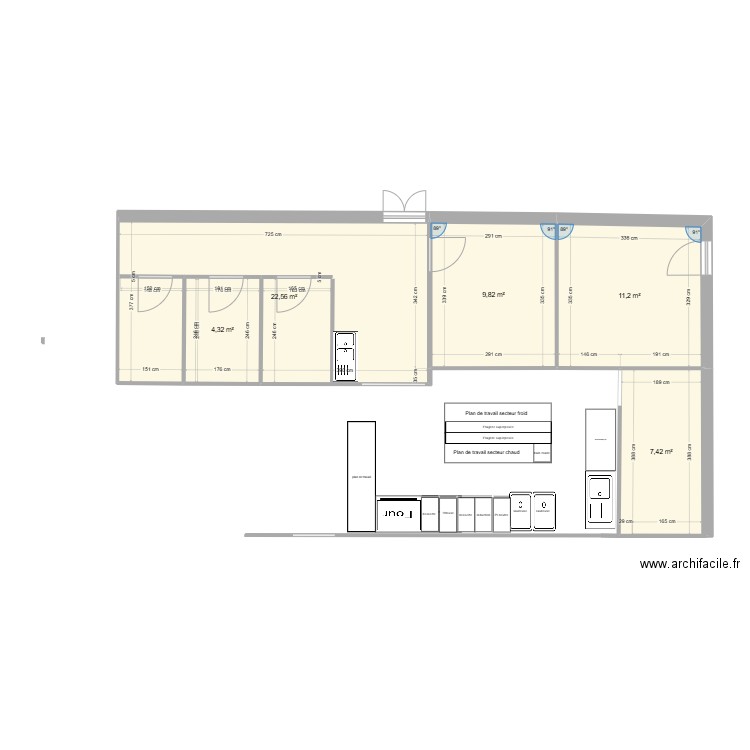 lac . Plan de 5 pièces et 55 m2