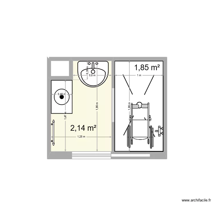 salle de bain. Plan de 2  et 4 m²