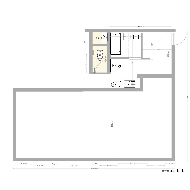 A 65 bis. Plan de 2 pièces et 3 m2