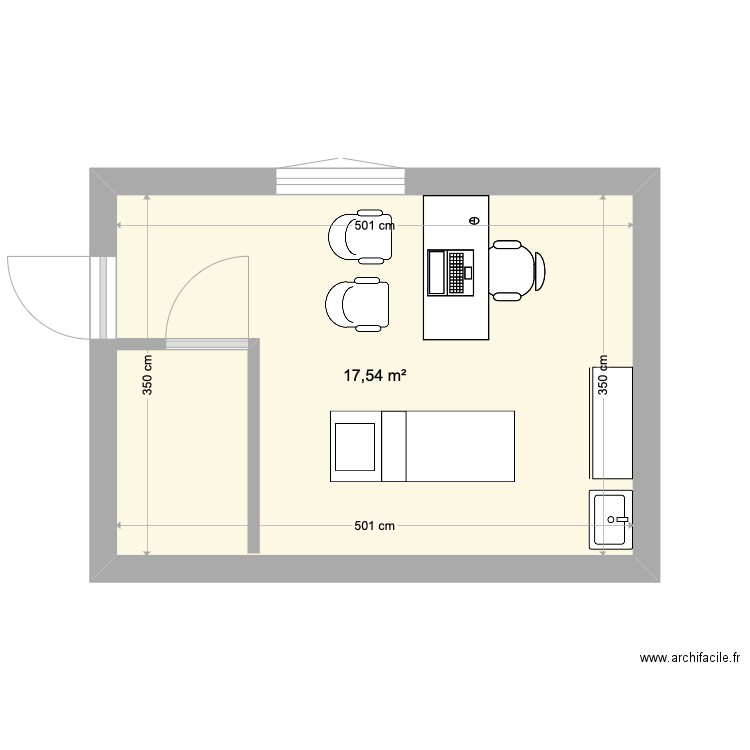 cabinet. Plan de 1 pièce et 18 m2